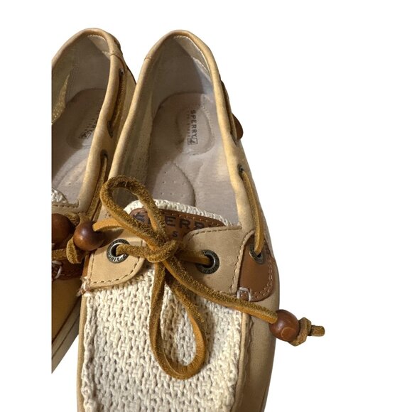 Sperry Womens Angelfish Boat Shoes Size 7 Tan Leather & Canvas‎ Casual Loafers - Picture 4 of 9